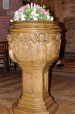 Orkney island - Kirkwall- St Magnus Cathedral - angel - Carved Stand - photo by Carlton McEachern