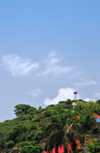 Gustavia, St. Barts / Saint-Barthlemy: cross and lighthouse - hill of the Swedish fort, Fort Gustave - Phare de Gustavia - photo by M.Torres