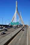 Boston, Massachusetts, USA: Leonard P. Zakim Bunker Hill Memorial Bridge - one of the widest cable-stayed bridges in the world - Interstate 93, US 1 - seen form Portal Park - named after a Jewish civil rights activist - photo by M.Torres