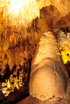 Carlsbad Caverns, Eddy County, New Mexico, USA: Crystal Springs Dome - upward-growing, massive calcite mound deposited from drip water - conical stalagmite with flowstone around the base - speleothem, secondary mineral deposit formed in a cave - photo by M.Torres