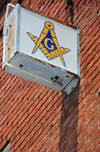 Williams, Coconino County, Arizona, USA: Masonic temple sign on a brick wall - photo by M.Torres