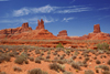 Valley of the Gods, San Juan County, Utah, USA: red sandstone valley - majestic and eerie formations - left to right Putterman on the Throne, Putterman in a Bathtub, Tom Tom Towers, Eagle Plume Tower - photo by A.Ferrari