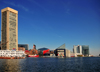 Baltimore, Maryland, USA: Baltimore World Trade Center, Power Station, National Aquarium, Marriott hotel and the new Legg Mason building - Inner Harbor East - photo by M.Torres